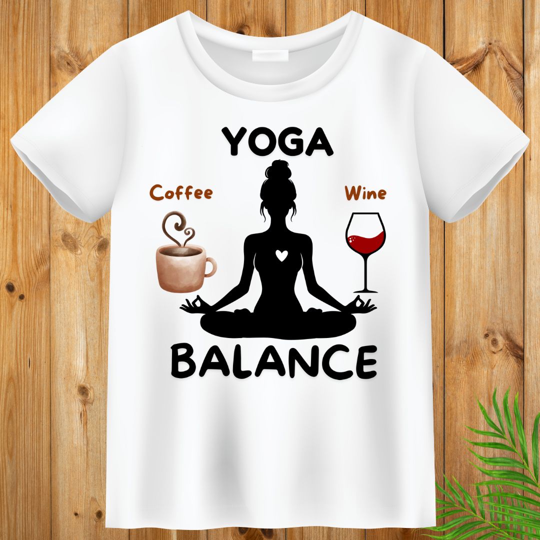 Yoga Balance, Coffee, Wine lover t-shirt